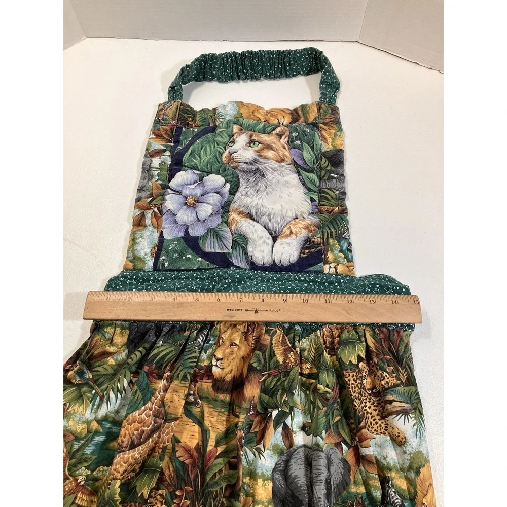 Vintage Cotton Smock Apron  Homemade Cat Lion Elephant Giraffe Tie Back